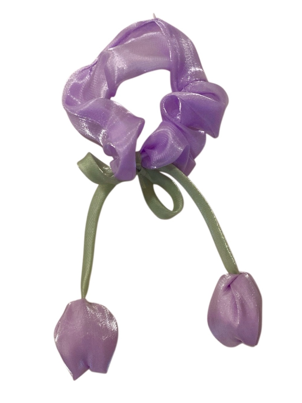 🎀3/$25🎀 Purple Satin Scrunchie with Green Ribbon Tulip Drops